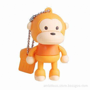 Monkey-shaped Silicon USB Flash Drive, 64MB to 128GB, RoHS Directive-compliant